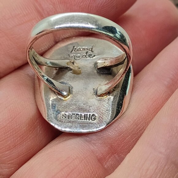 Southwest Sterling Silver Dahlia Turquoise Spiny Oyster Cowboy Hat Ring Size 9 - Picture 4 of 6